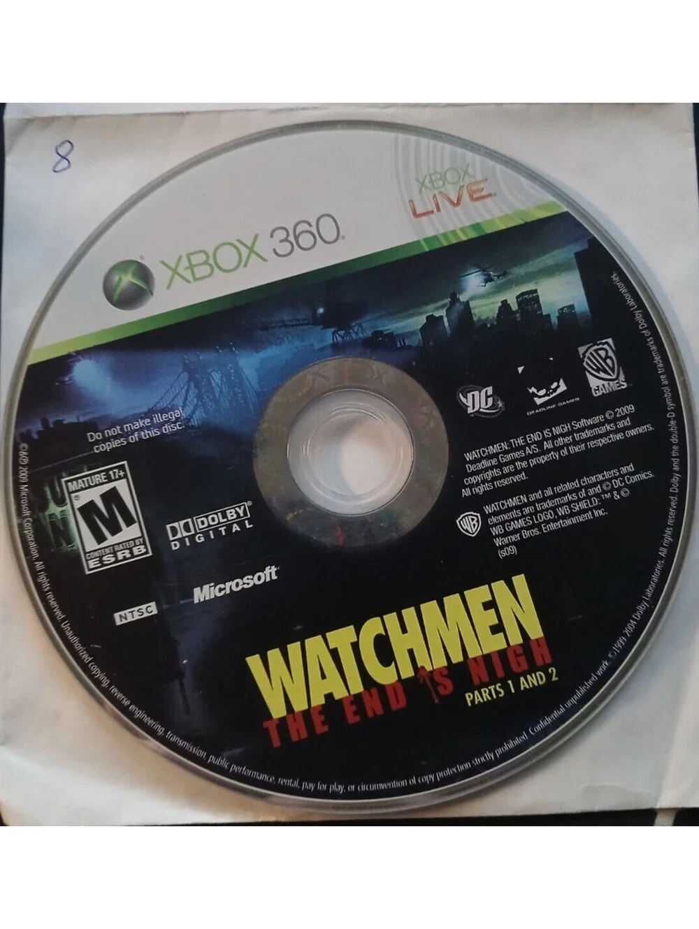 Microsoft Xbox 360 Watchmen: The End is Nigh Parts 1 and 2 Disc Only (READ COND)